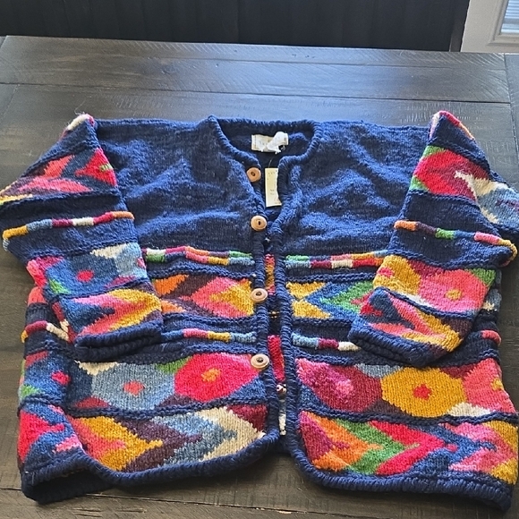 Vintage Express Tricot Handknitted 100% Wool Cardigan NWT One Size - Picture 1 of 5